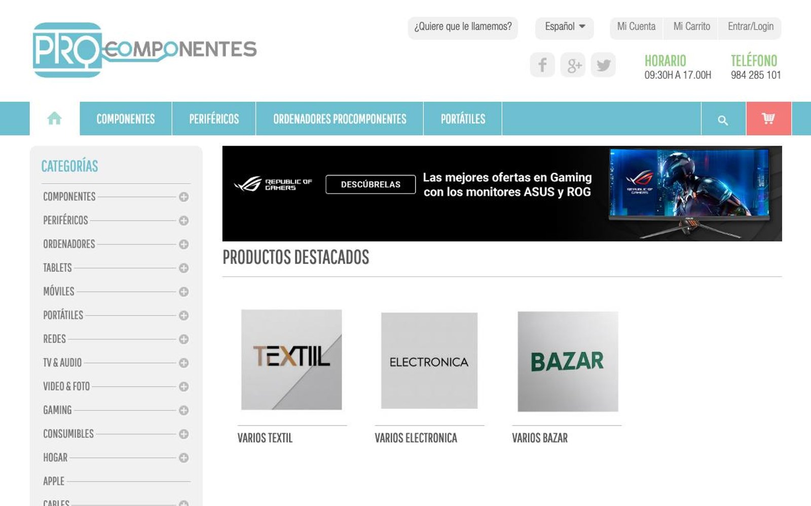 Captura limpia de la home oficial de ProComponentes