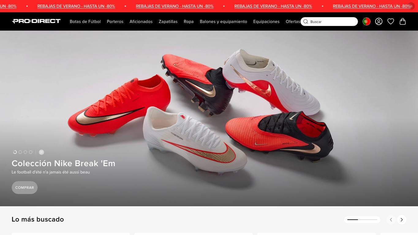 Captura de pantalla de la home de Pro:Direct Soccer
