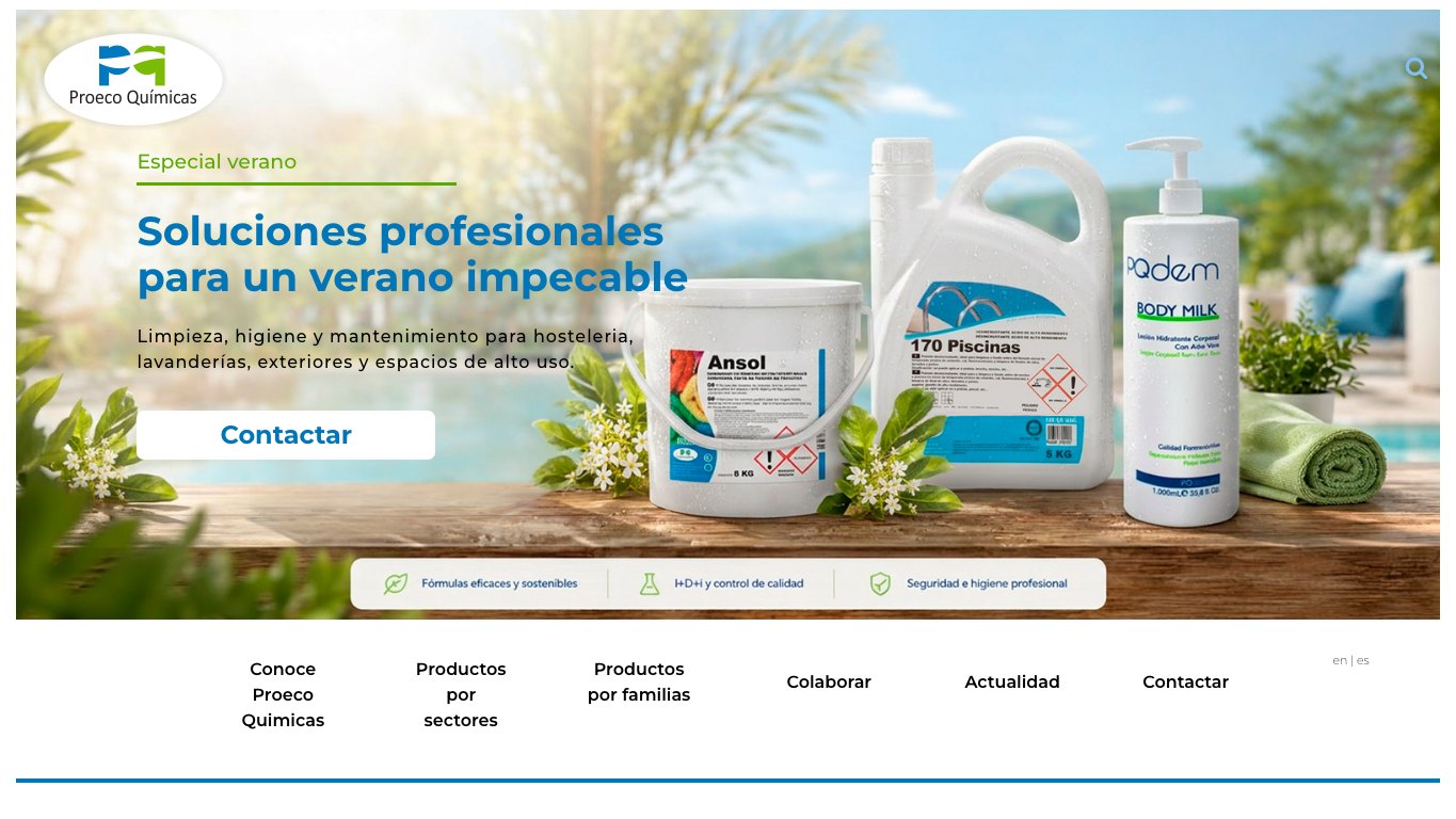 Captura limpia de la home oficial de Proeco Químicas