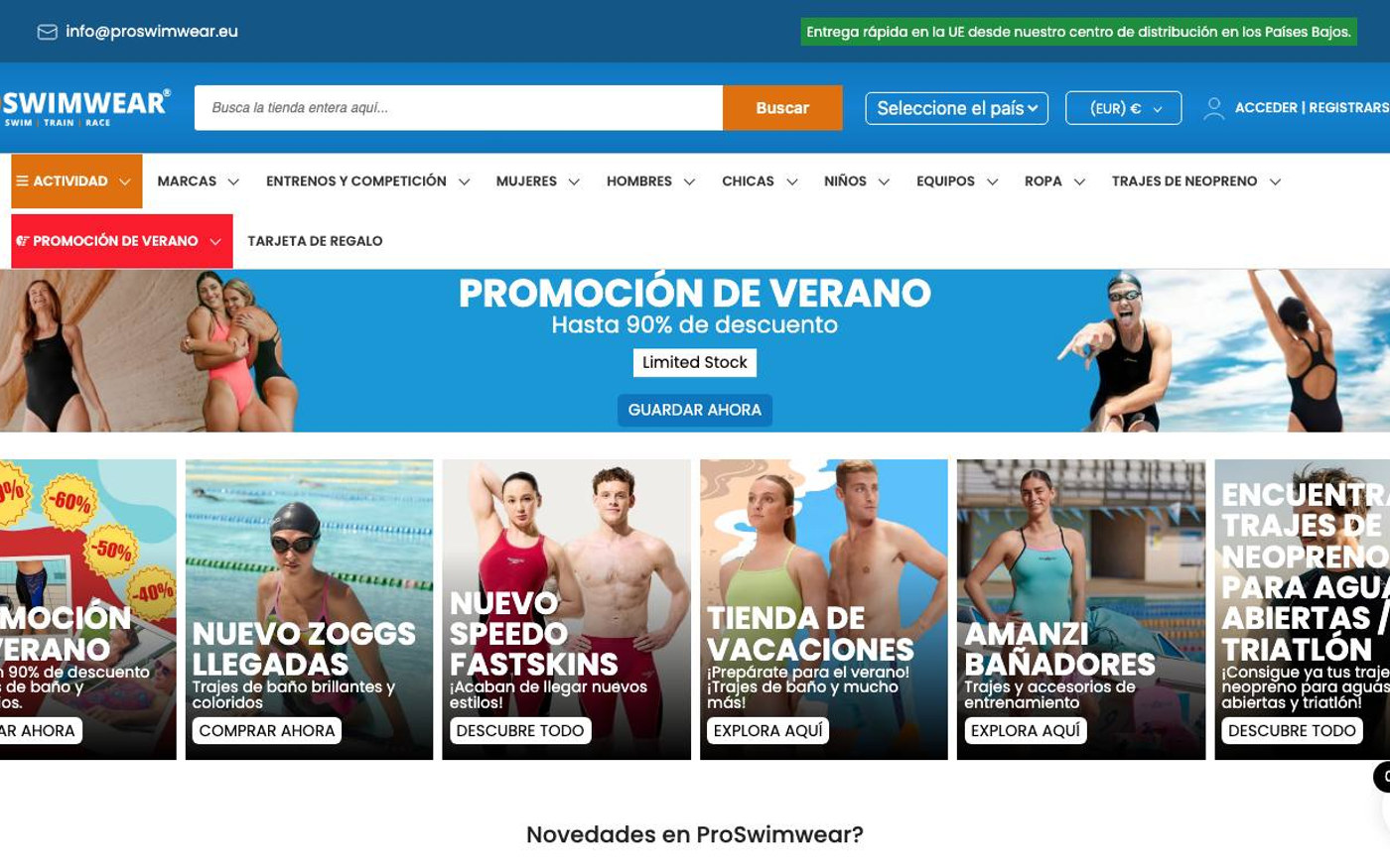 Captura limpia de la parte superior de la home de ProSwimwear