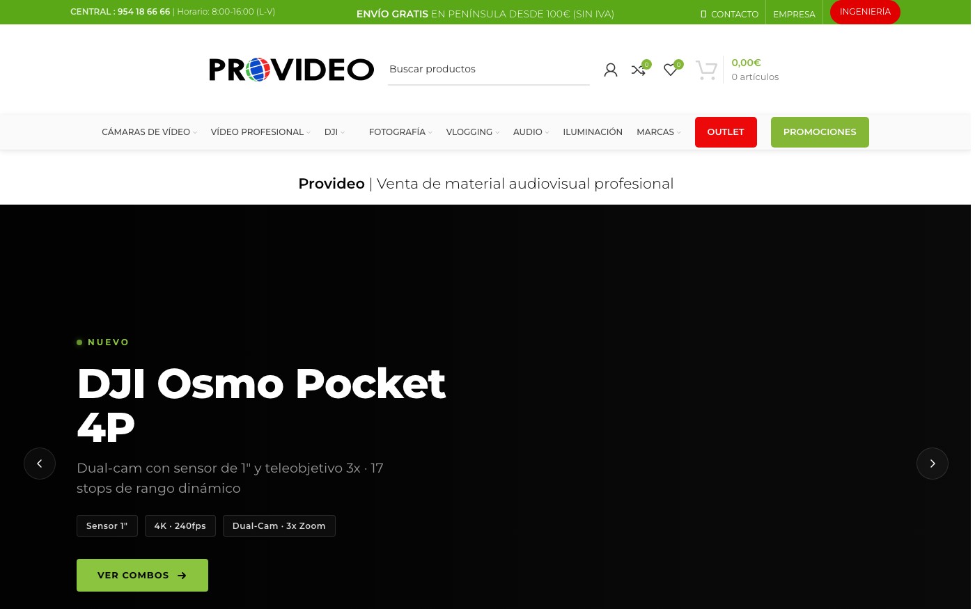 Captura limpia de la home oficial de Provideo Sevilla