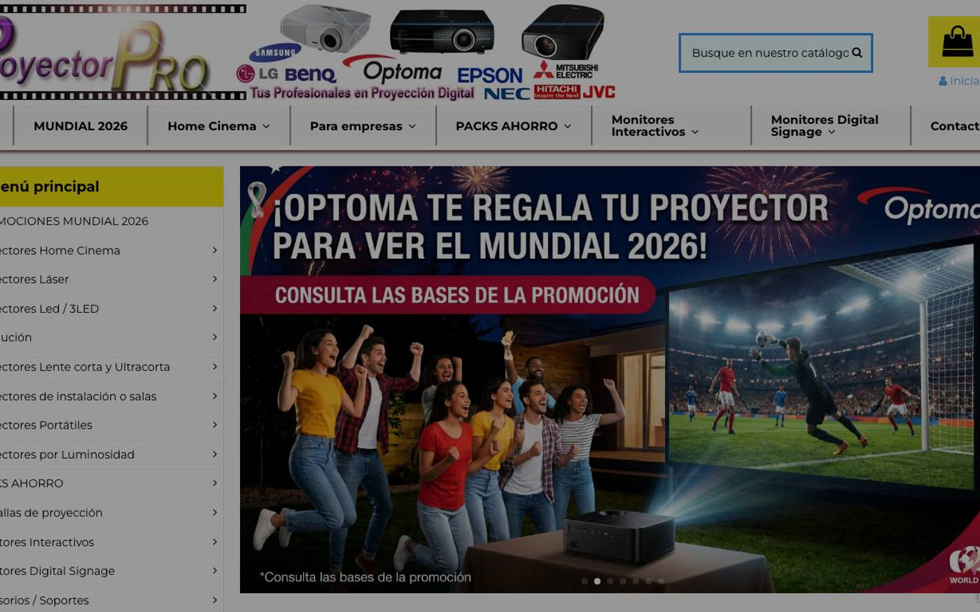 Captura limpia de la home oficial de ProyectorPro
