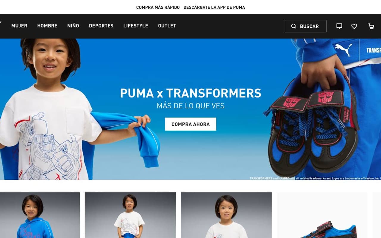 Captura limpia de la home oficial de PUMA