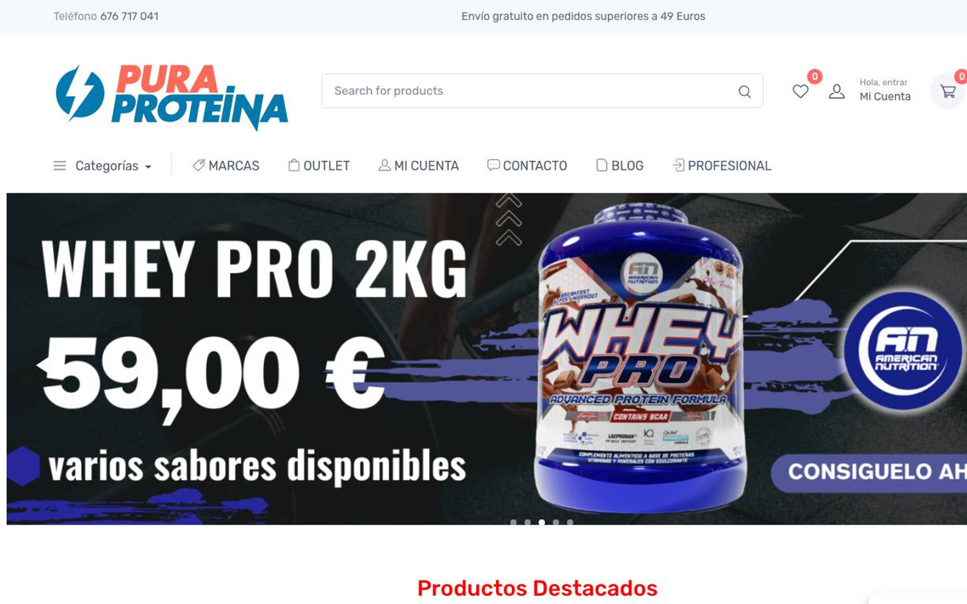 Captura de pantalla de la home de Pura Proteina