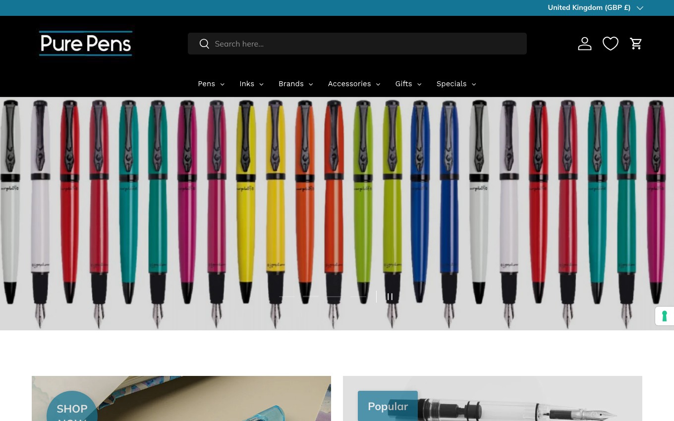 Captura de pantalla de la home de Pure Pens
