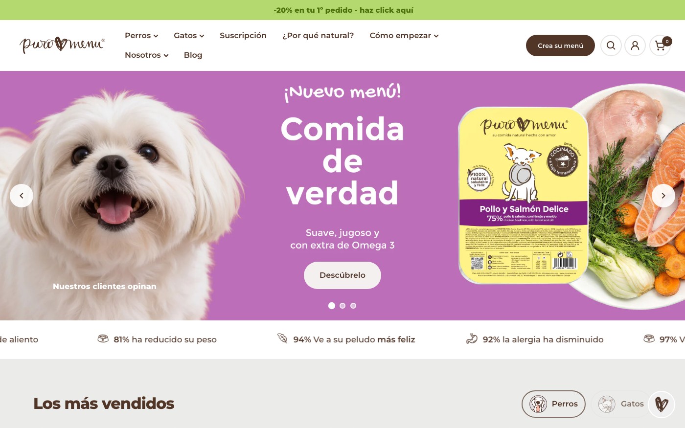 Captura de pantalla de la home de Puro Menú