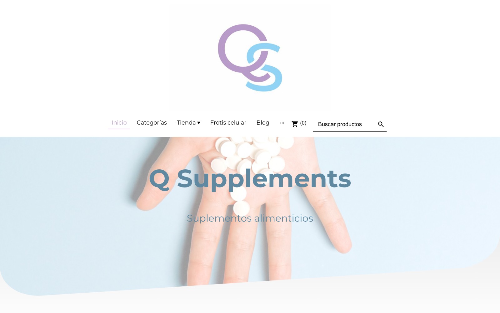 Vista superior limpia de la web oficial de Q Supplements