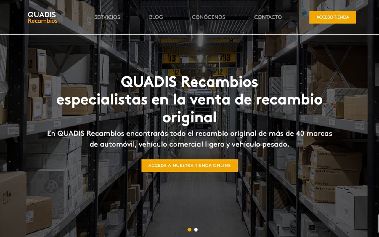Captura de pantalla de la home de QUADIS Recambios