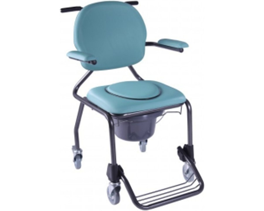 Silla con inodoro | Con ruedas | Reposapiés | Reposabrazos abatibles | Acero | Azul | Best Up