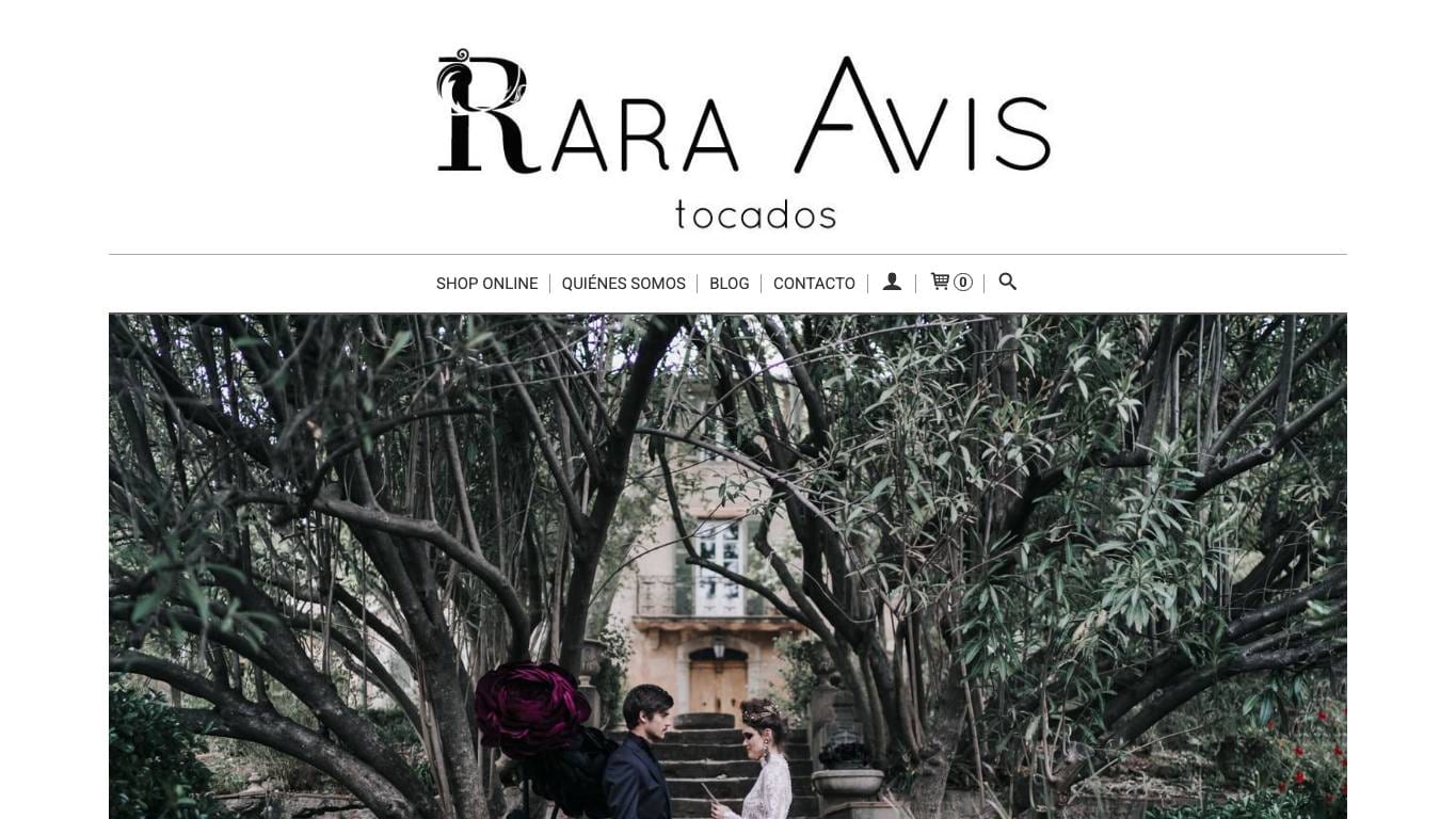 Captura limpia de la home oficial de Rara Avis Tocados