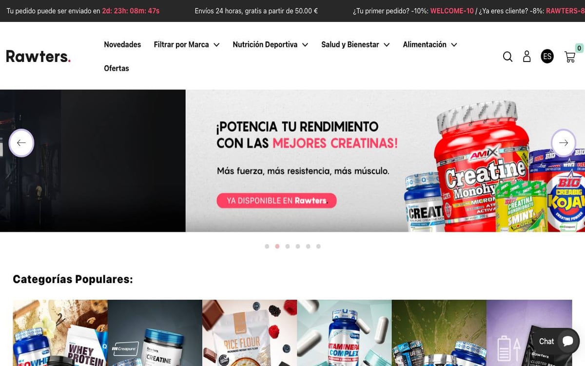 Captura limpia de la home oficial de Rawters
