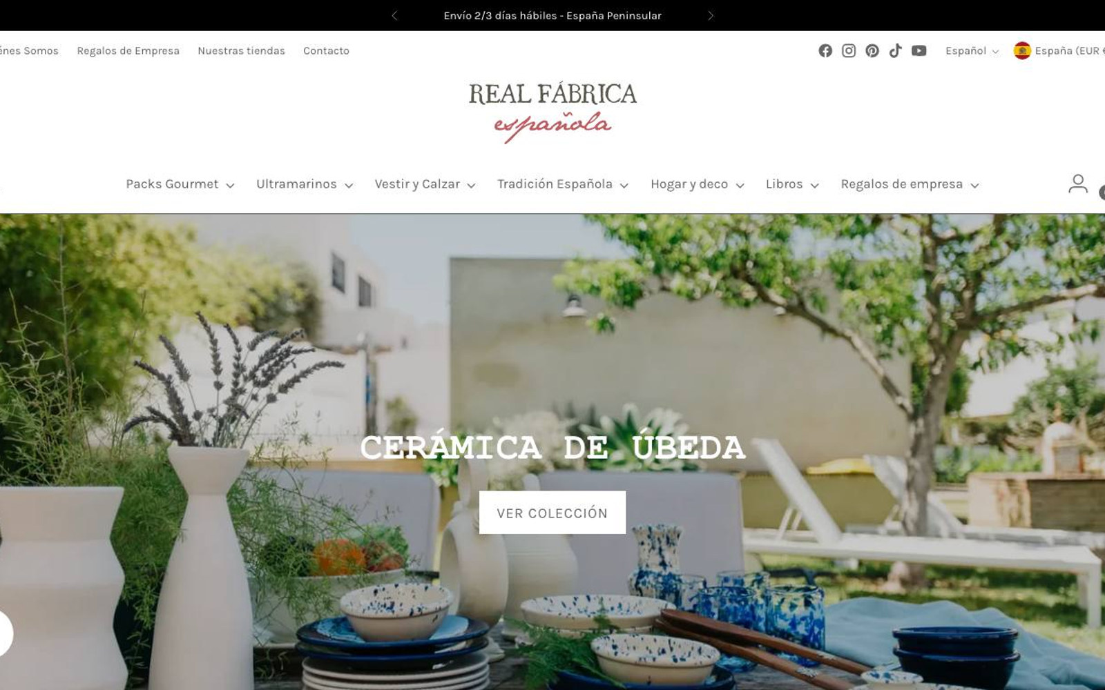 Captura de pantalla de la home de Real Fábrica