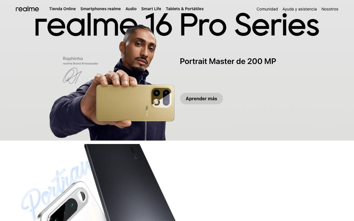 Captura limpia de la home oficial de realme