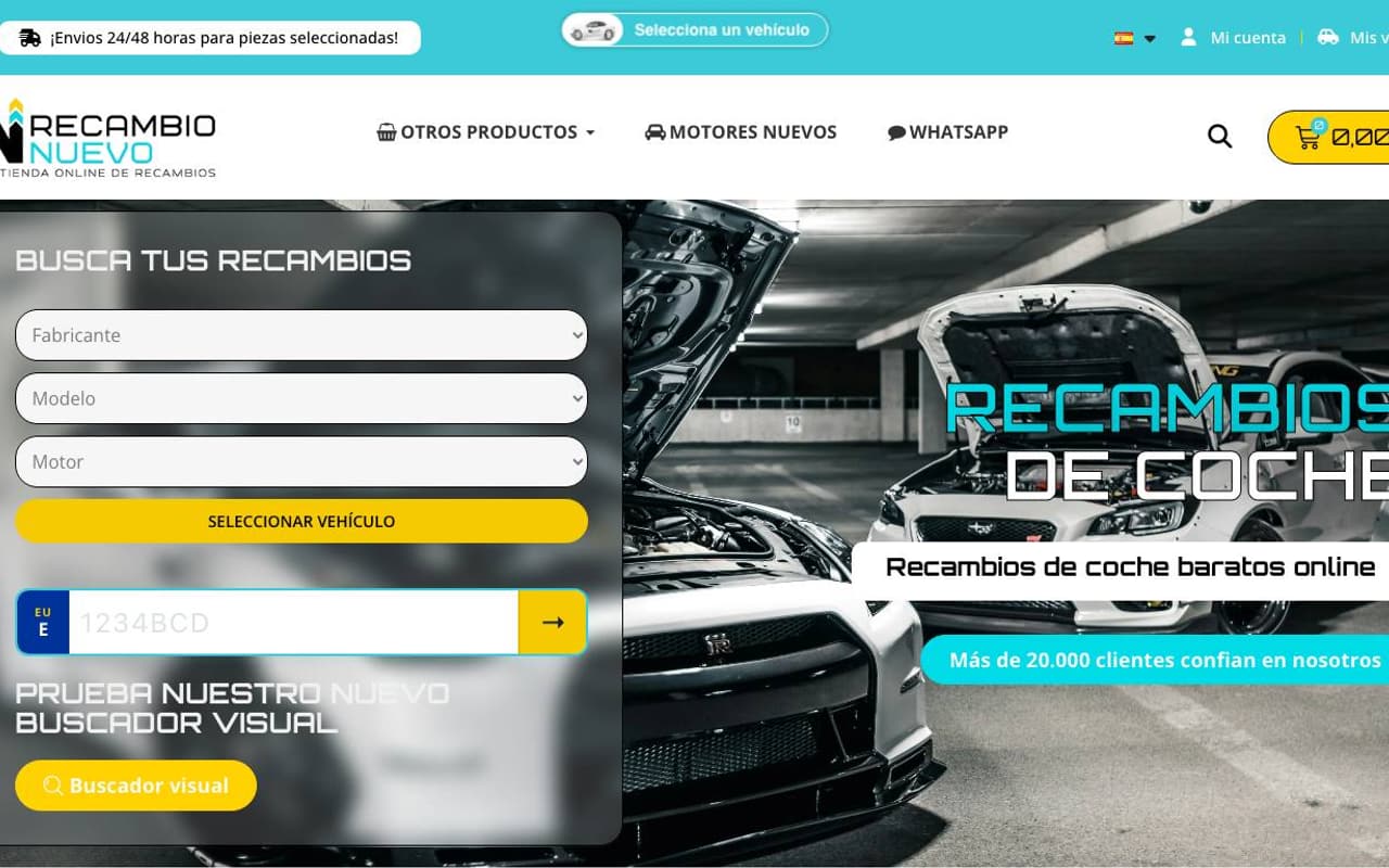 Captura de pantalla de la home de Recambio Nuevo