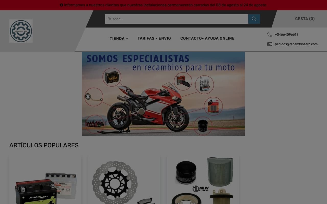 Captura limpia de la home oficial de Recambios ARC
