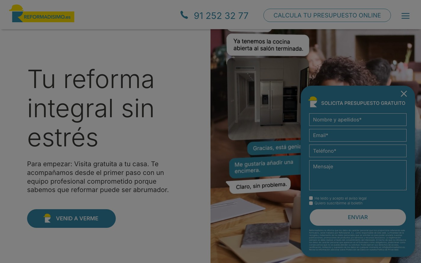 Captura de pantalla de la home de Reformadísimo