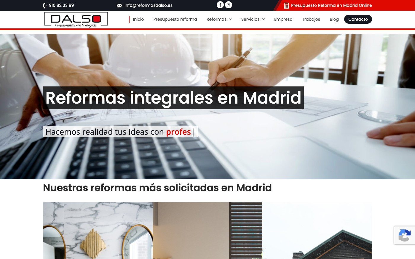 Captura de pantalla de la home de Reformas Dalso