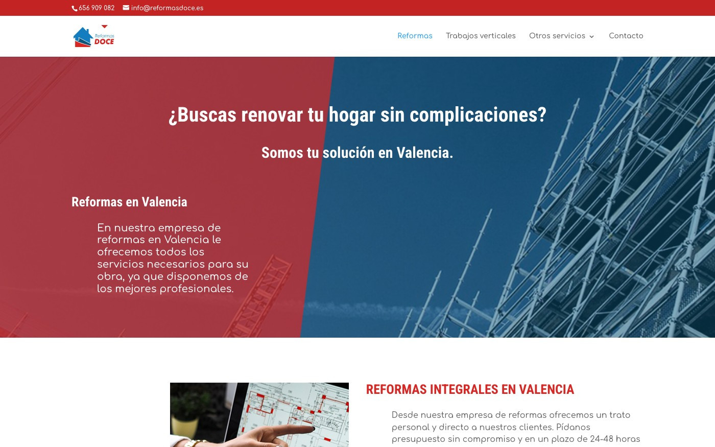 Captura de pantalla de la home de Reformas Doce