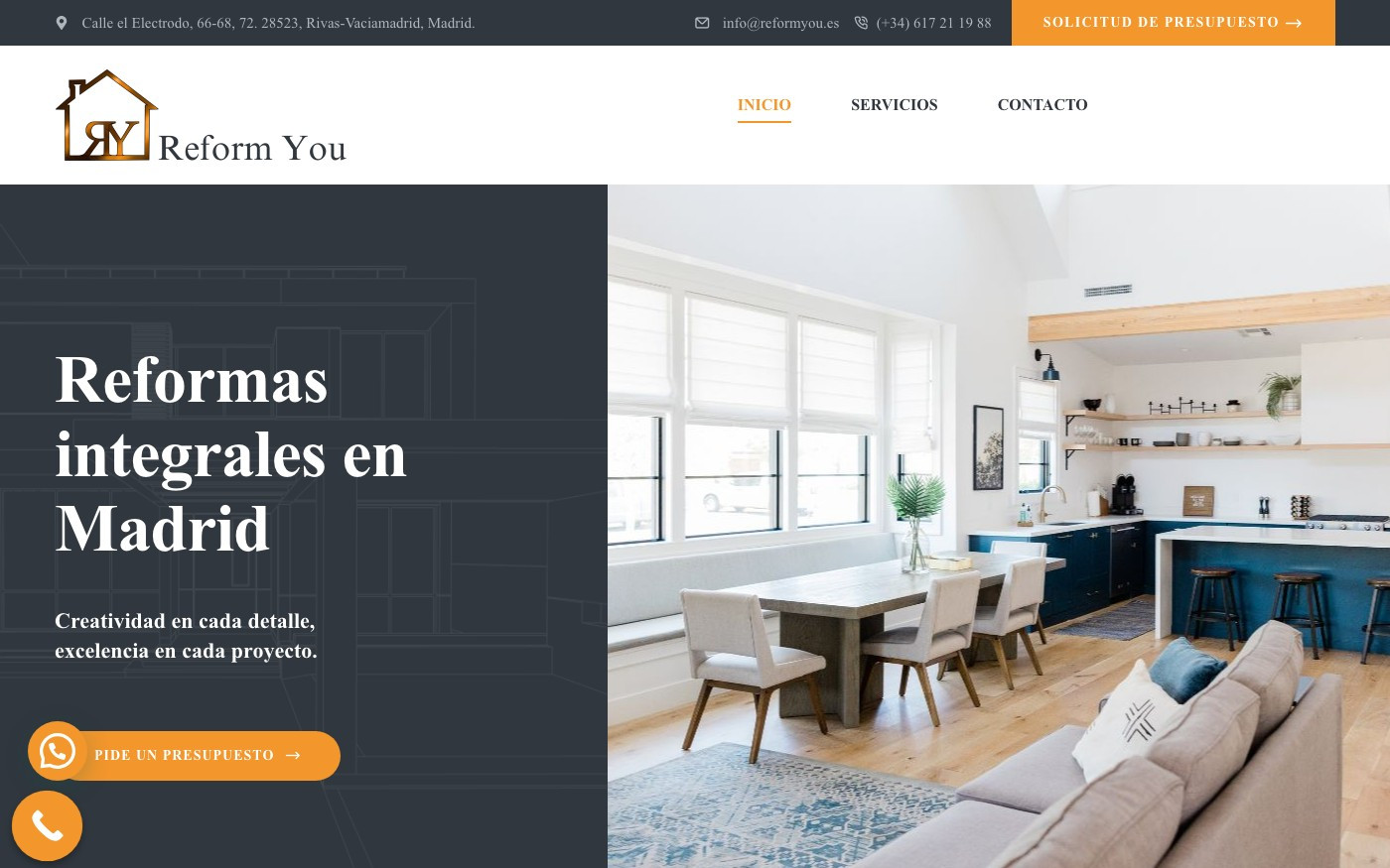 Captura de pantalla de la home de ReformYou