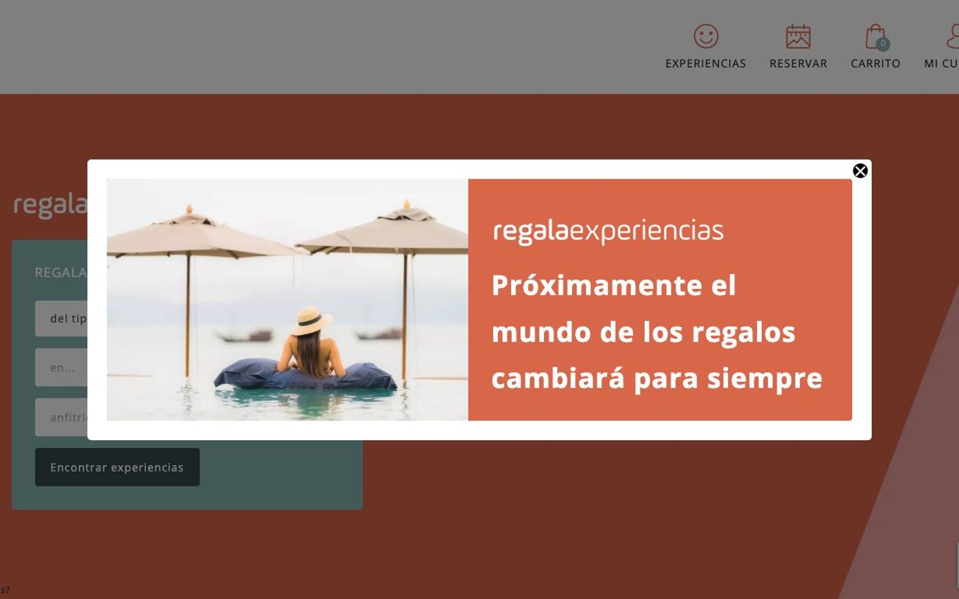 Captura de pantalla de la home de Regala Experiencias