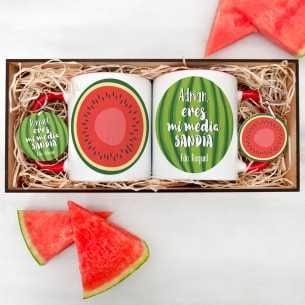 Set de tazas y llaveros para pareja Sandía