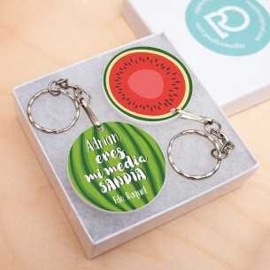 Set de dos llaveros personalizados Mi media sandía