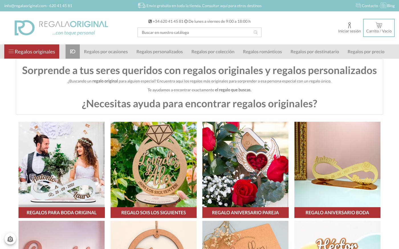 Captura de pantalla de la home de RegalaOriginal