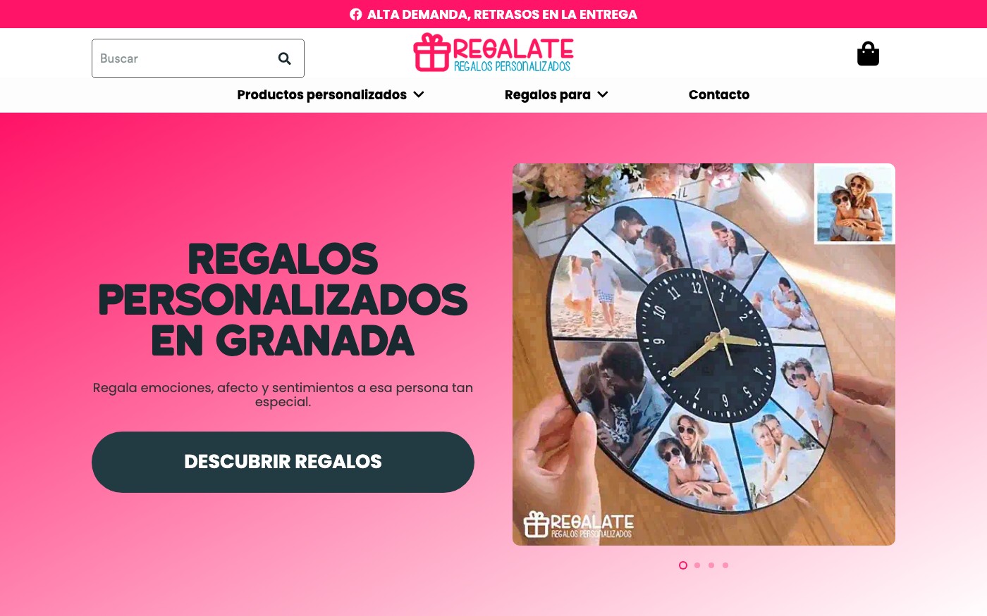 Captura de pantalla de la home de Regalateshop