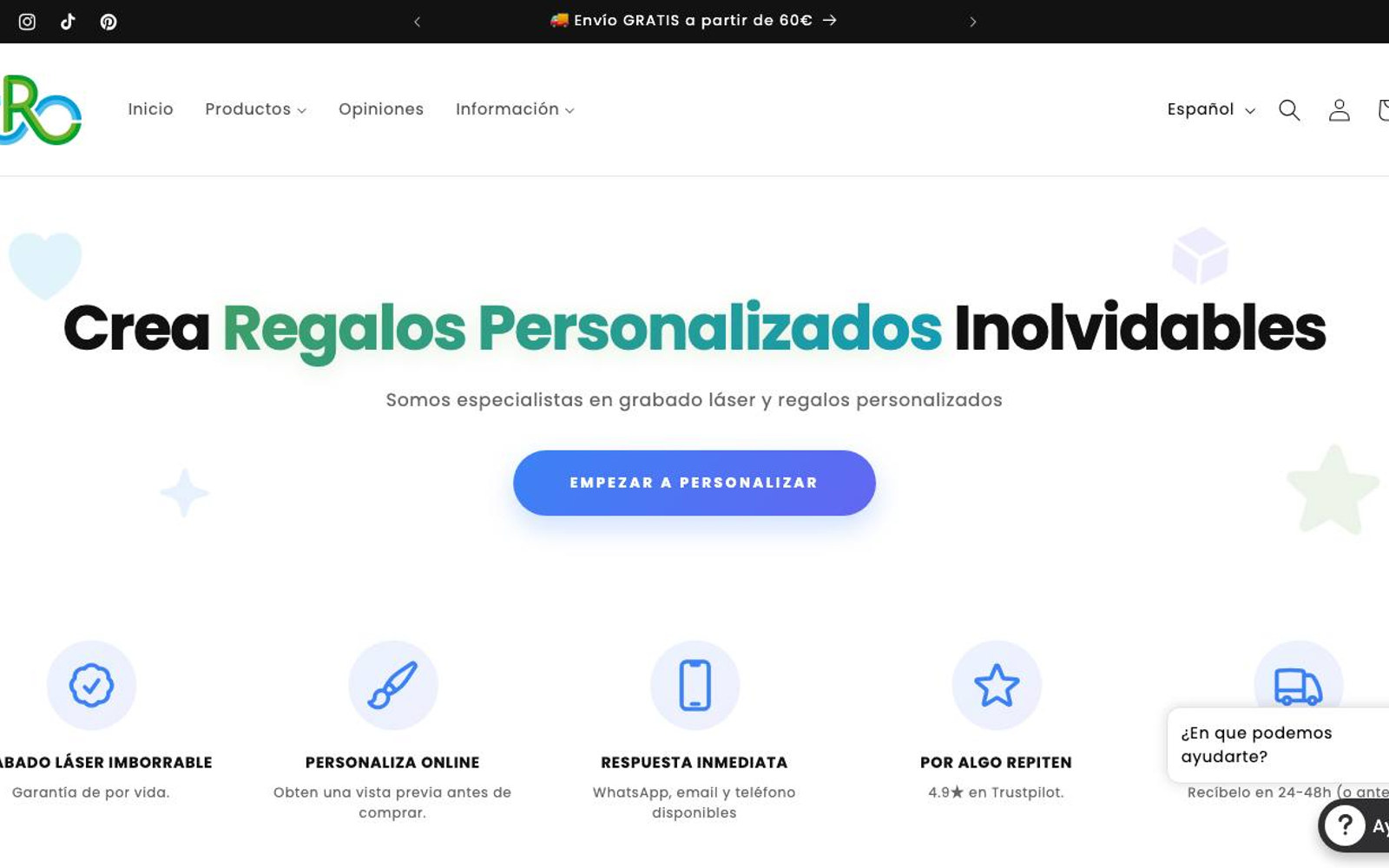 Captura limpia de la home oficial de Regalo Grabado