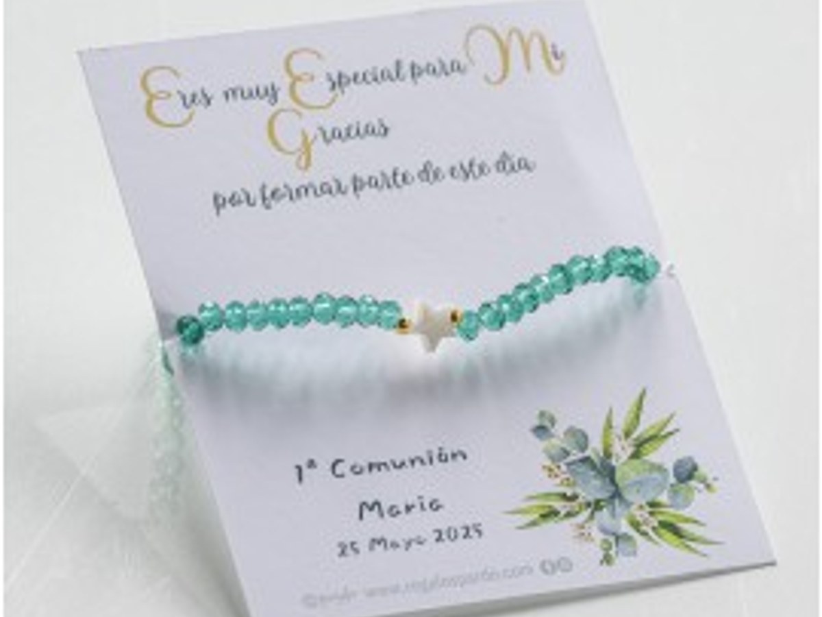 Pulsera cristal colores con nácar en cartón personalizado