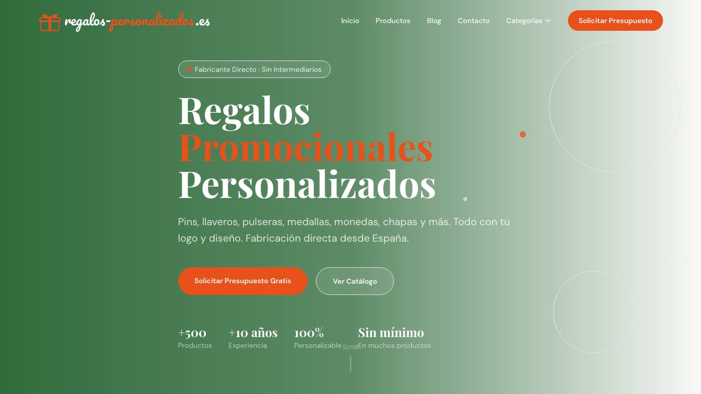Captura de pantalla de la home de regalos-personalizados.es