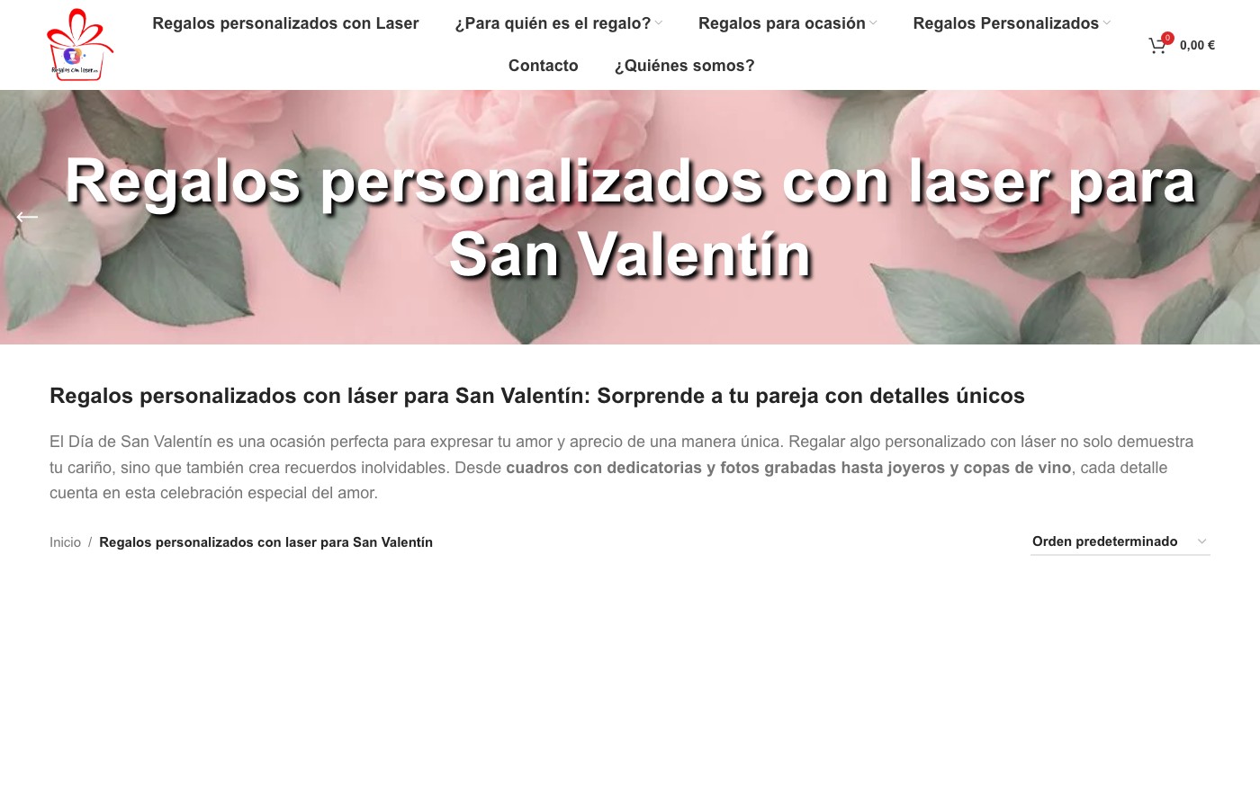 Captura limpia de la home oficial de Regalos con Láser