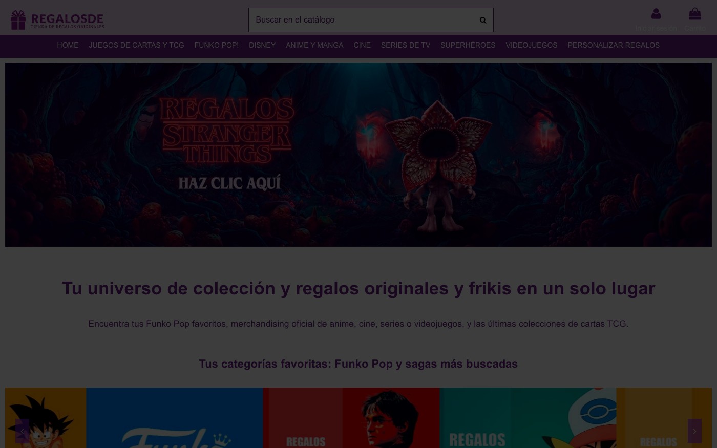 Captura limpia de la home oficial de Regalosde.es