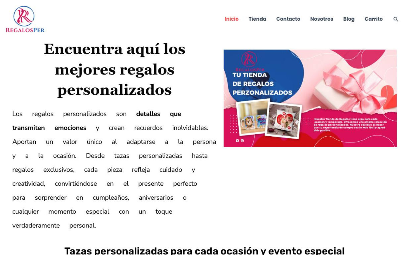 Captura de pantalla de la home de RegalosPer