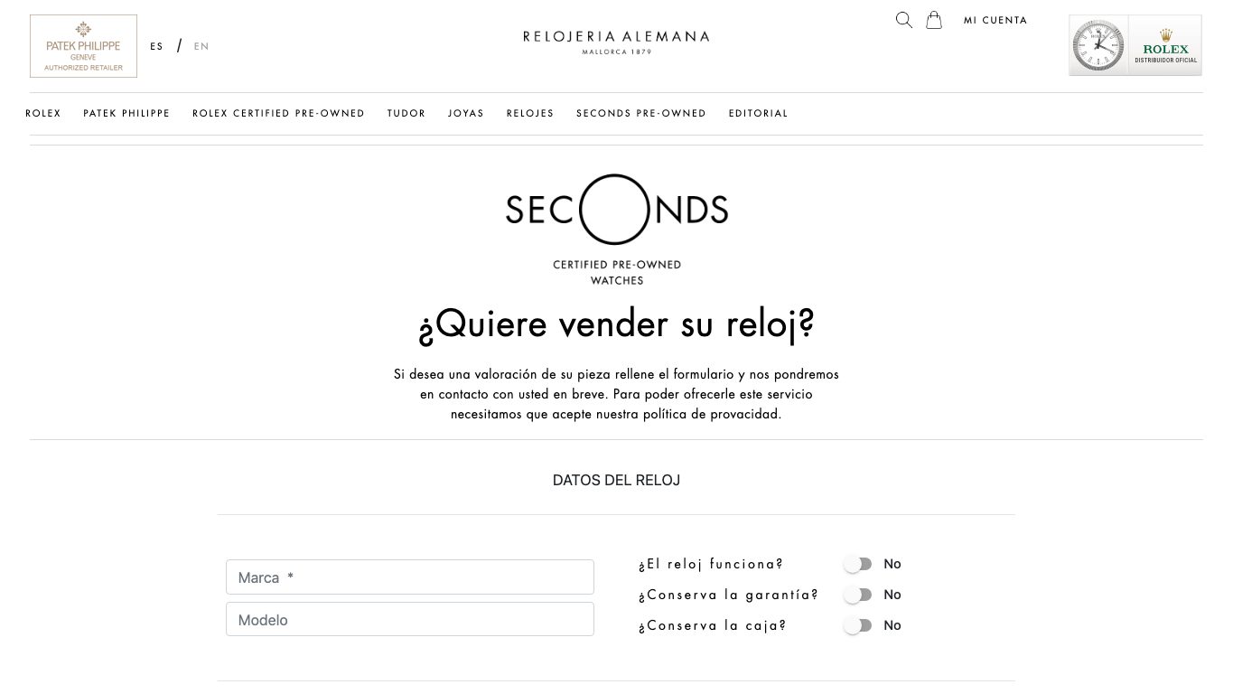 Captura real de la home de Relojería Alemana