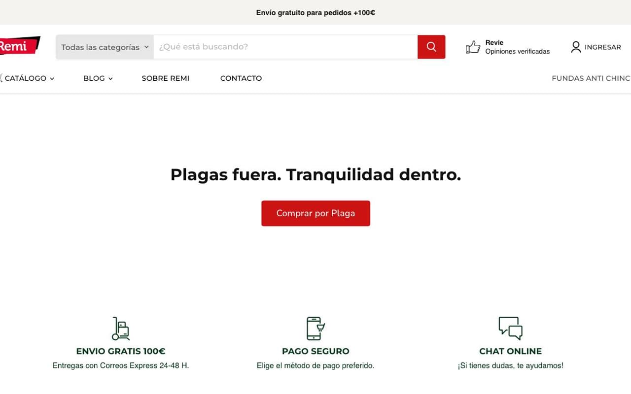 Captura de pantalla de la home de Remi Hogar