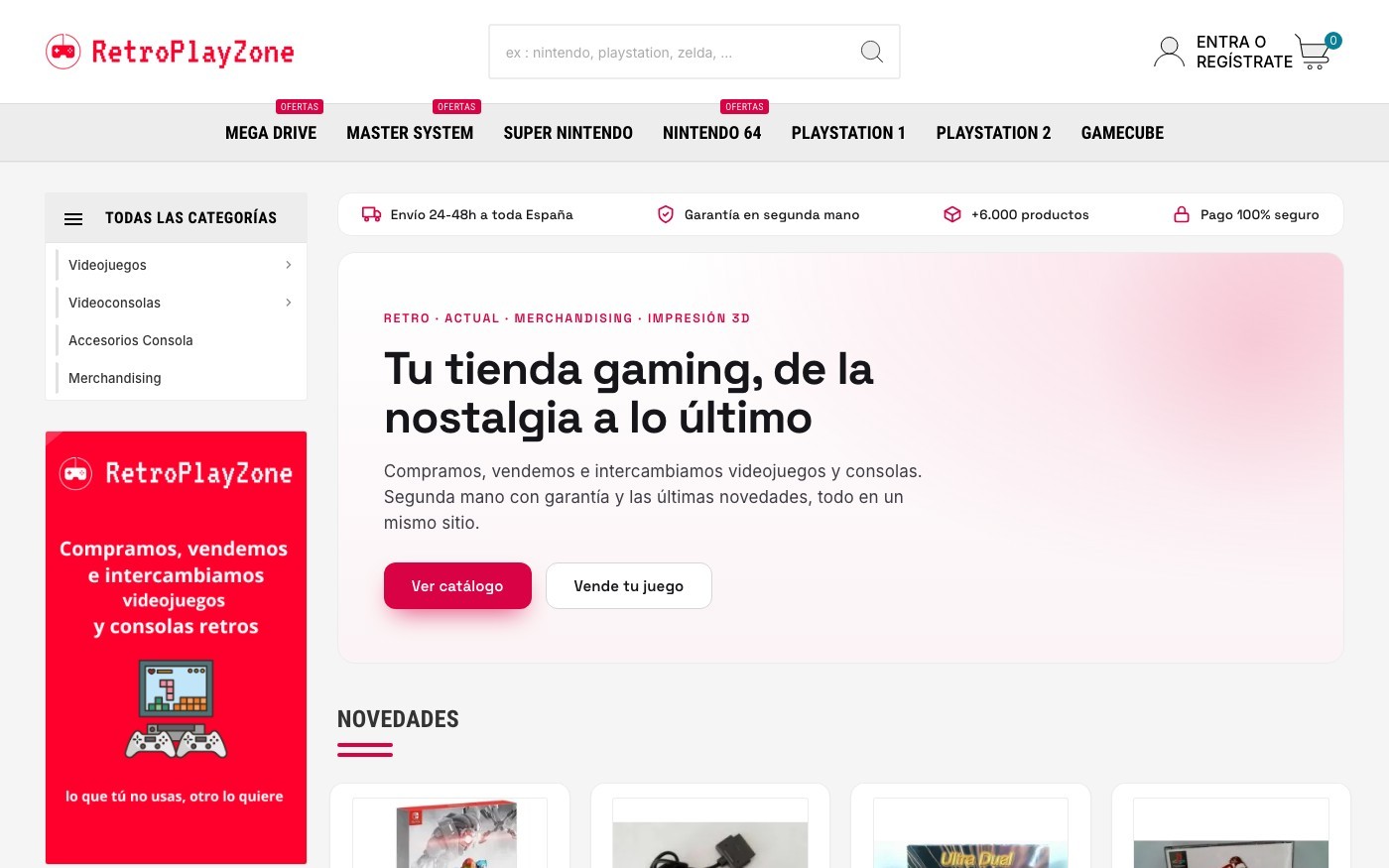 Captura de pantalla de la home de RetroPlayZone