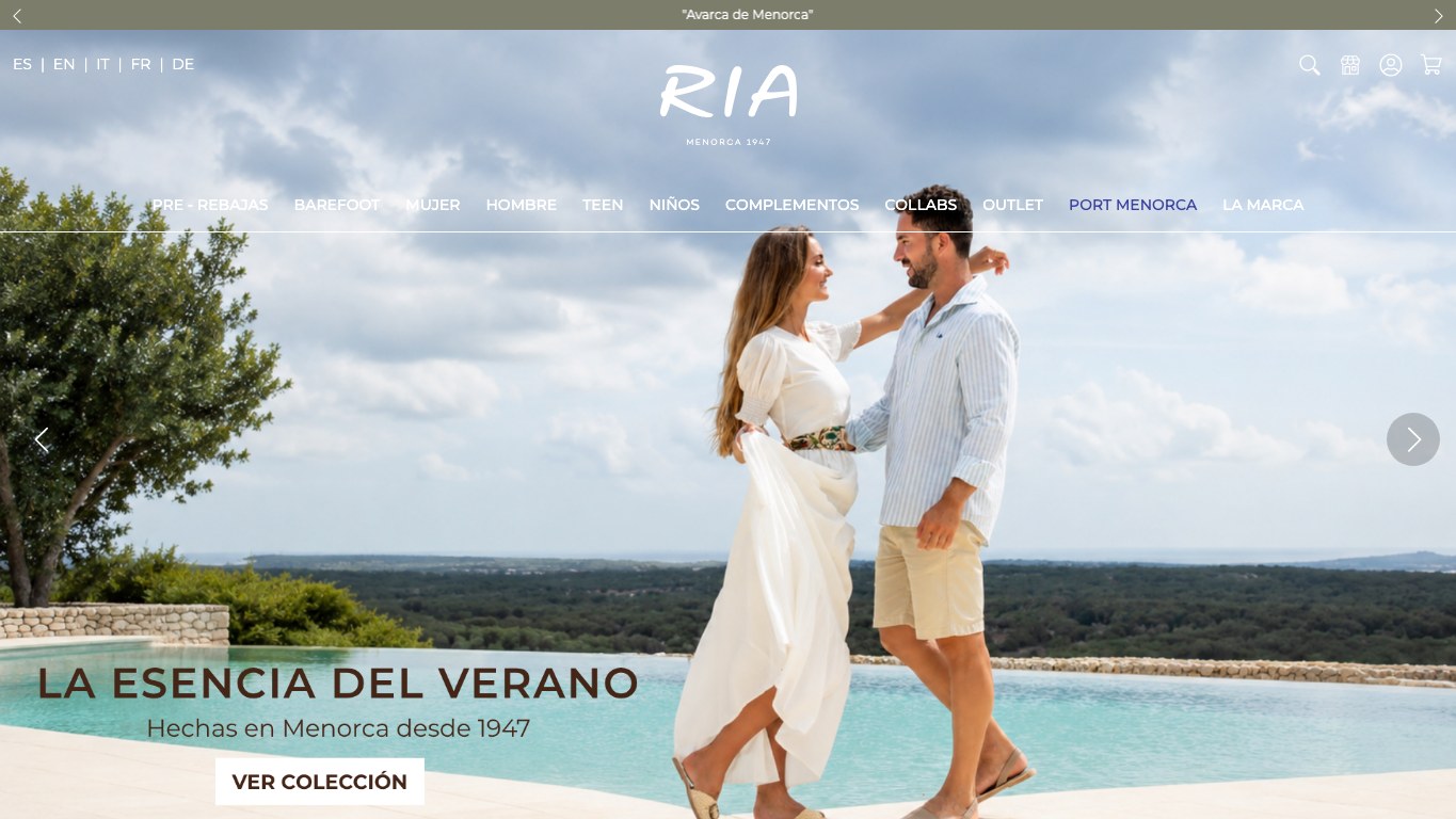 Captura real de la home de RIA Menorca