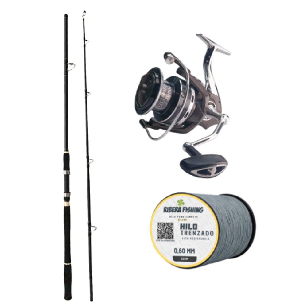 Combo De Siluro Cana Y Carrete 300m De Trenzado 0 60mm