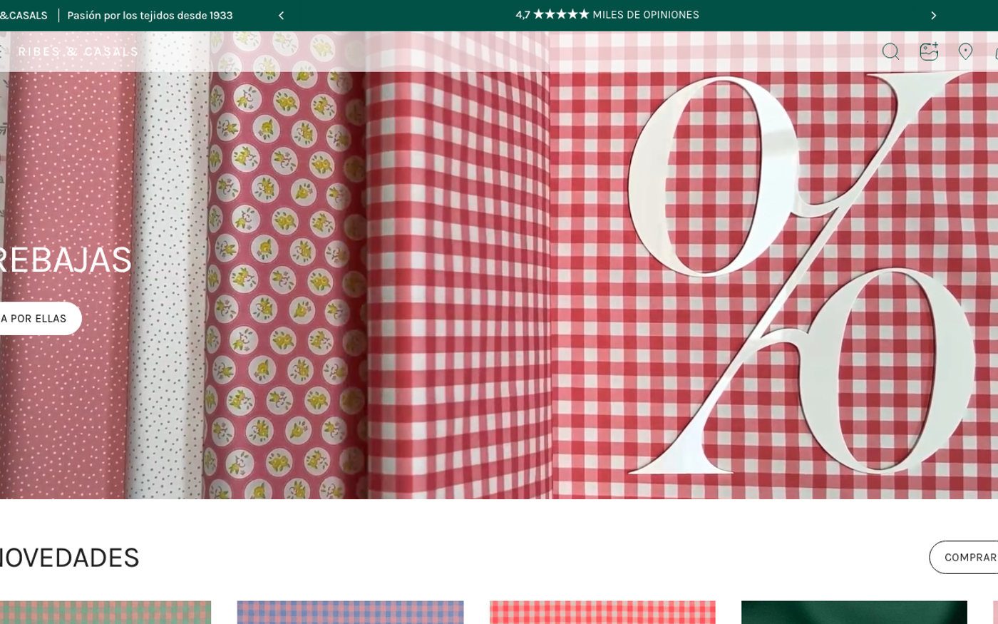 Captura de la portada de Ribes & Casals, tienda online de costura.