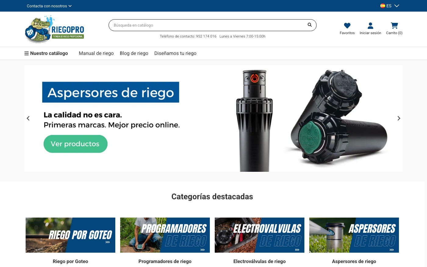 Captura limpia de la home oficial de RiegoPro