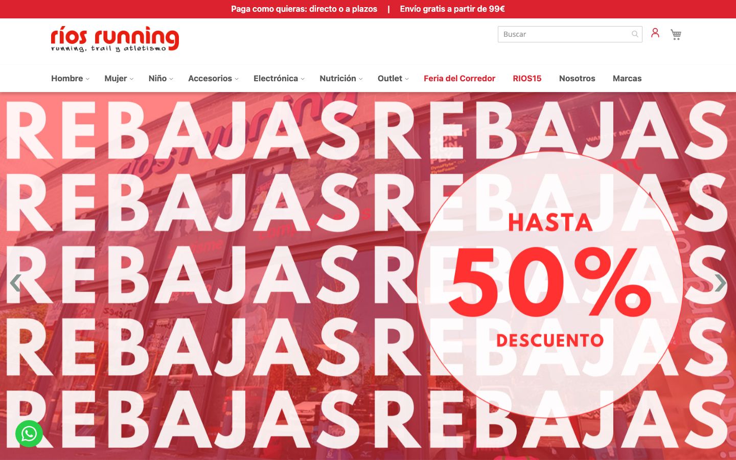 Captura de pantalla de la home de Ríos Running