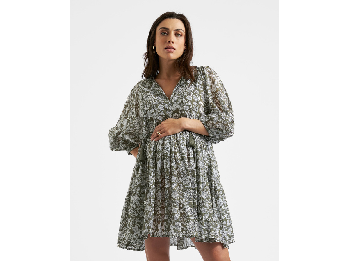 Cali Nursing Dress Olive / White
