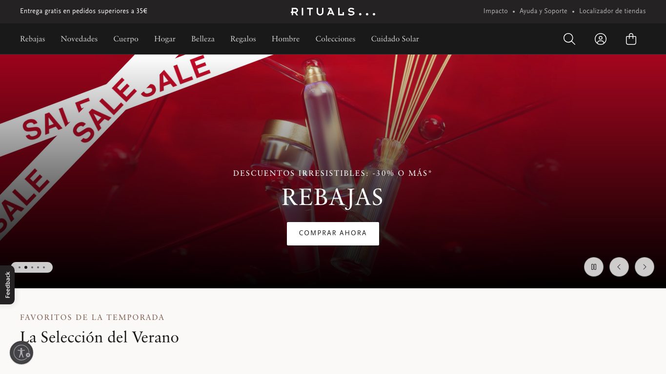 Captura real de la home de Rituals