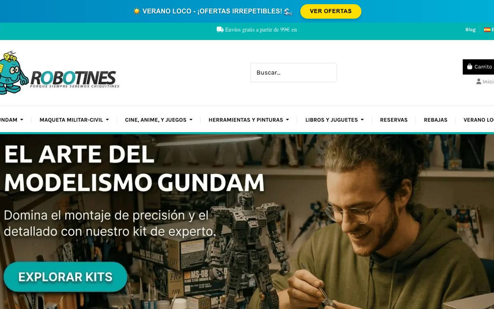 Captura limpia de la página de inicio de Robotines