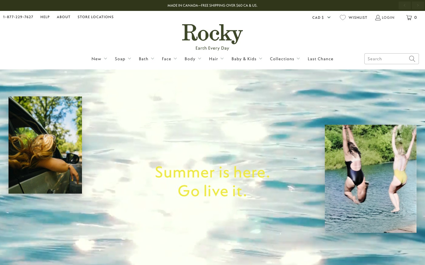 Captura de pantalla de la home de Rocky Mountain Soap Company