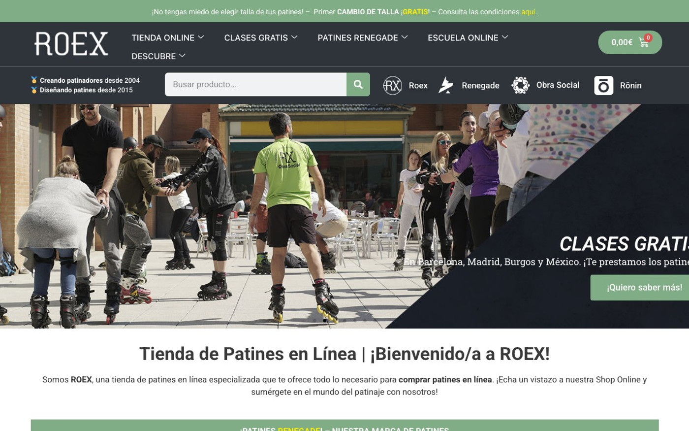 Captura de pantalla de la home de Roex