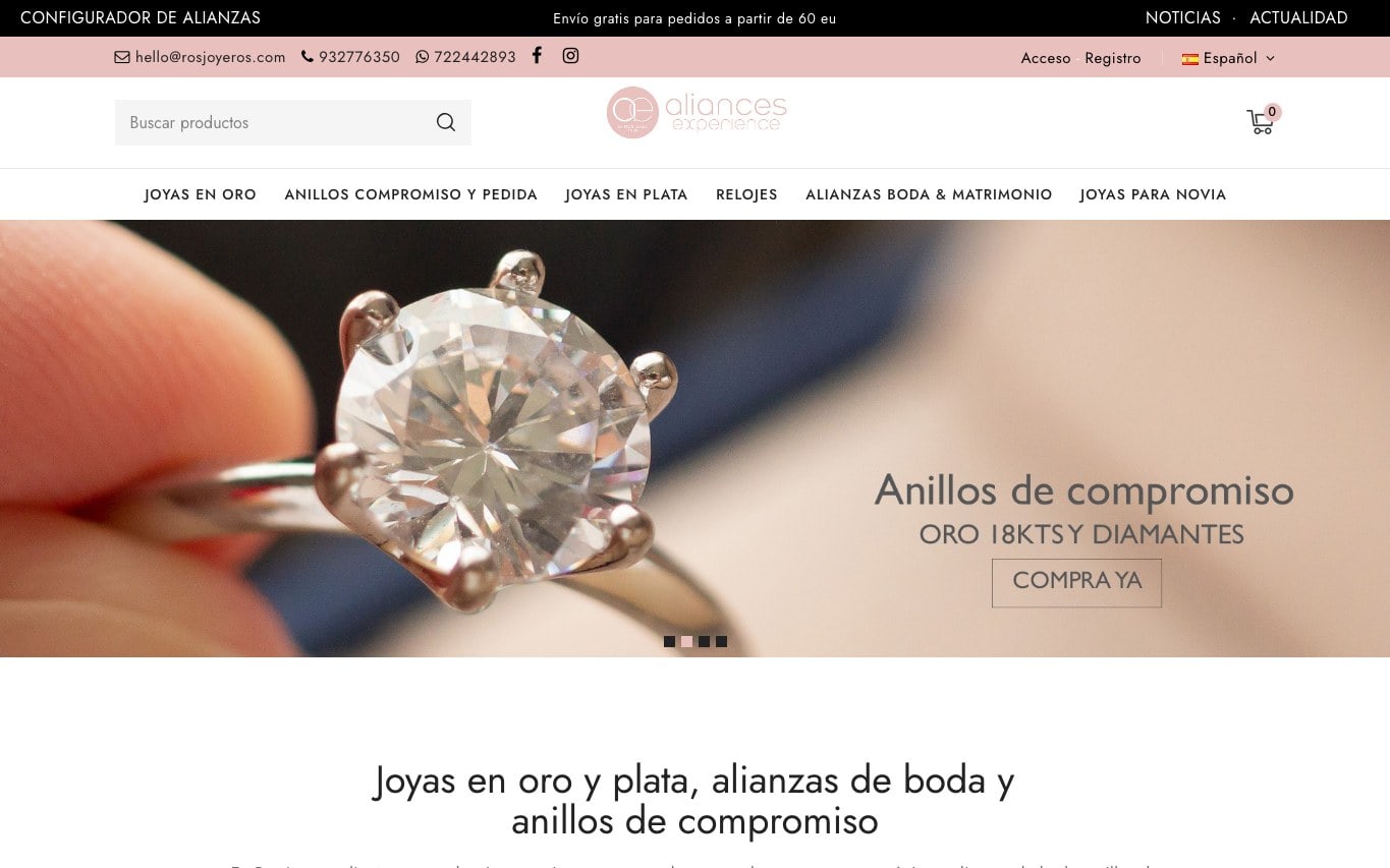 Captura real de la home de Ros Joyeros