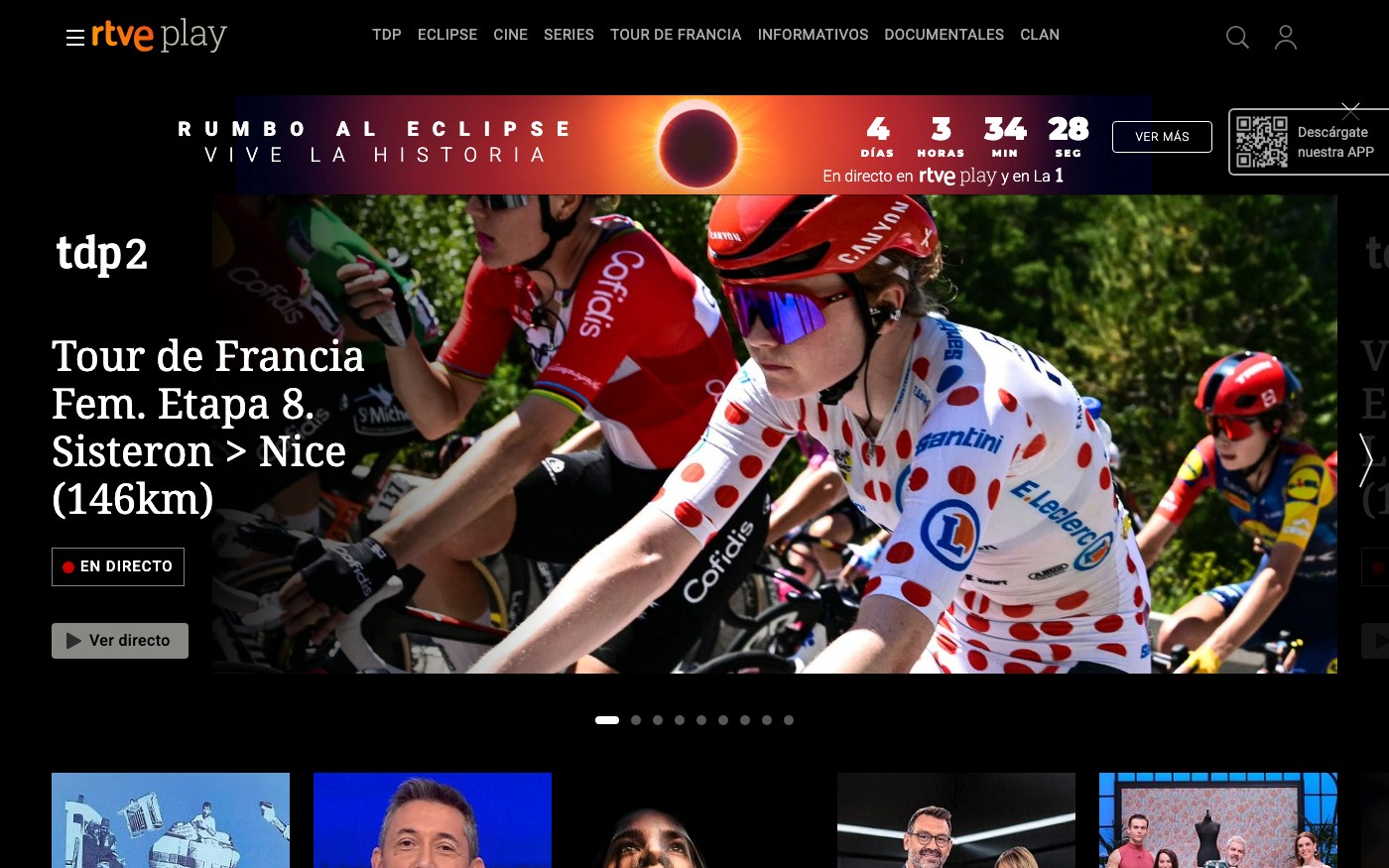 Captura limpia de la home oficial de RTVE Play