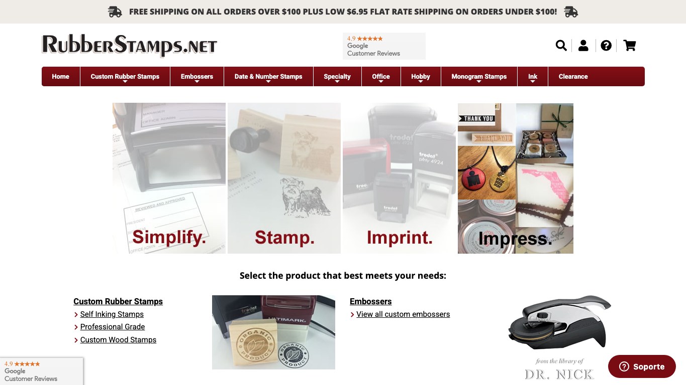 Captura real de la home de Rubber Stamps